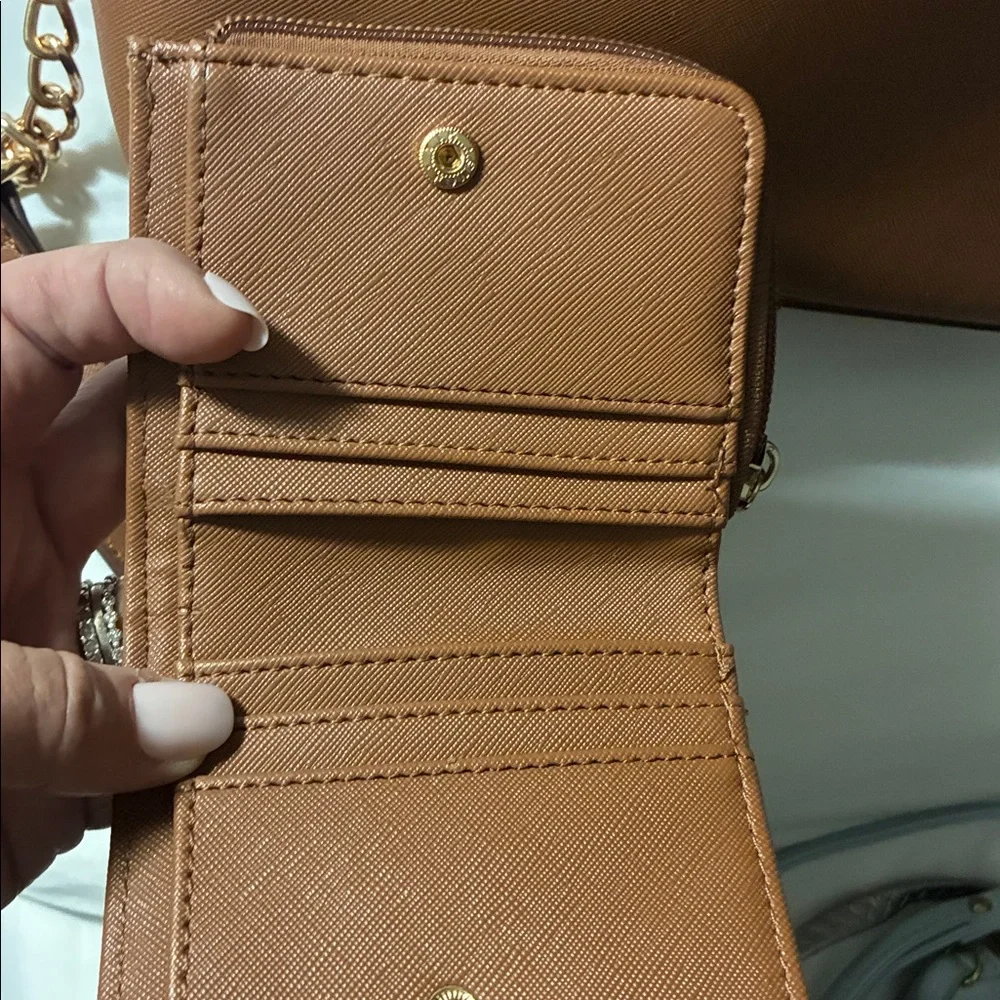 Anne Klein Chestnut Brown Saffiano Crossbody with Matching Wallet